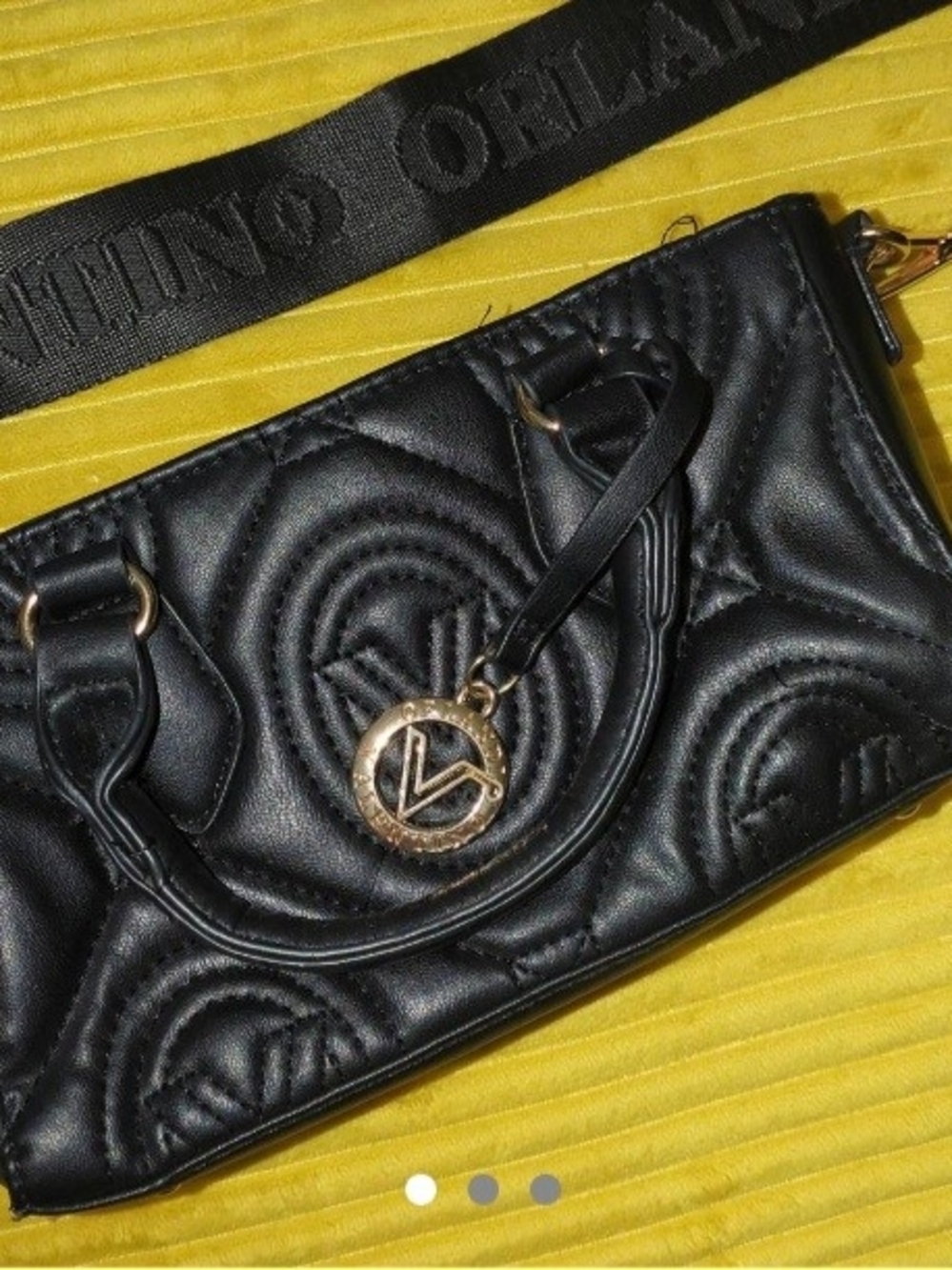 Black Quilted Women's Handbag with Gold Logo Accent
